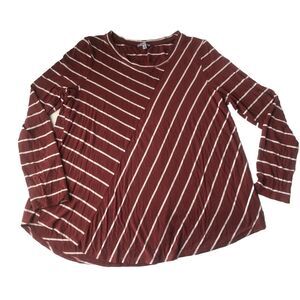 White Birch Women's Burgundy & White Striped Casual Long Sleeve Shirt XL